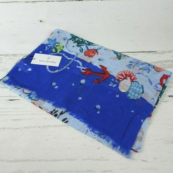 Vera Bradley ANCHORS AWEIGH Soft Fringe Scarf Wrap Coastal Tropical Sea Beach - Picture 6 of 12